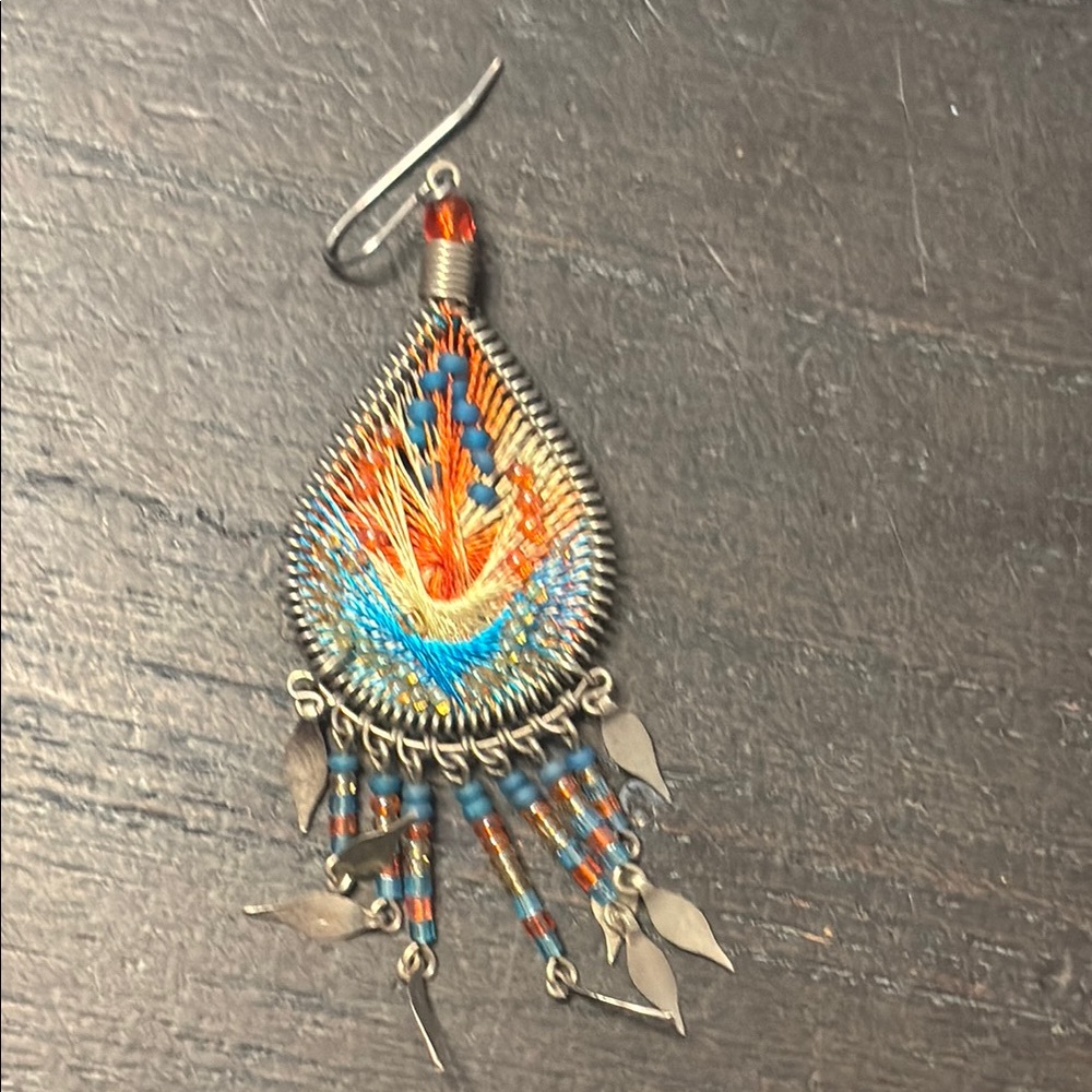 Handcrafted Silver And Multicolor Dangle Earring - image 1